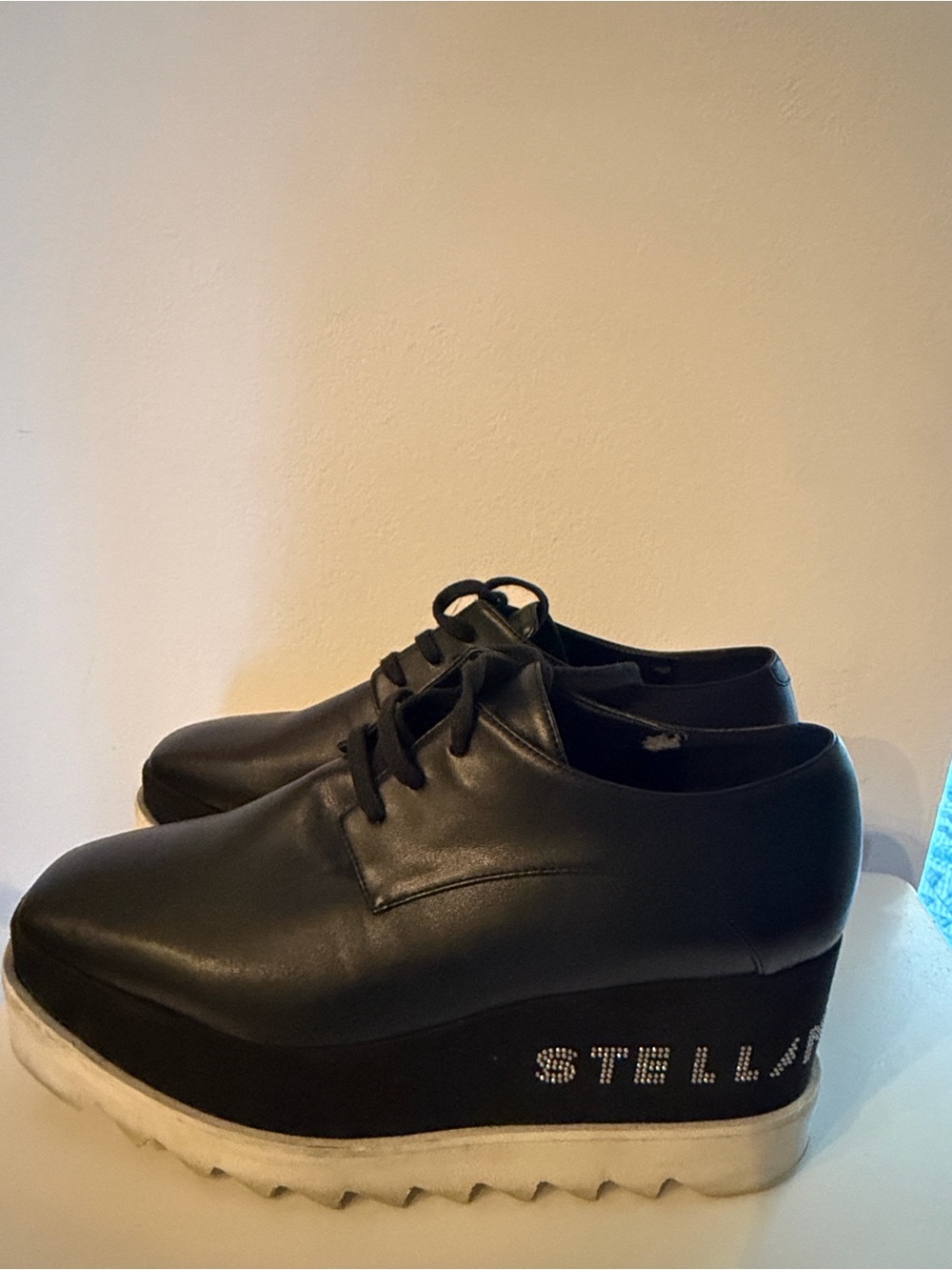 Stella McCartney Black Platform Lace-Up Oxfords with Embellished Branding - Picture 12 of 16